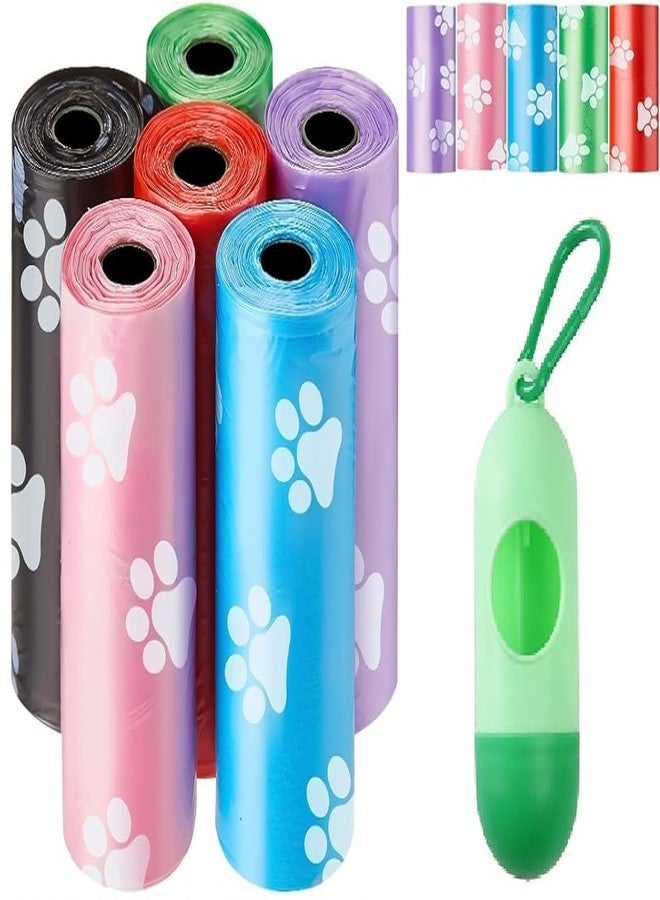 Styllent 5 Roll & Case Pet Supply Poop Bags for Dogs with Dispenser, 75 Count - Leak-Proof Dog Waste Bags and Bone-Shaped Dog Poop Bags Holder for Leash - Rainbow with Paw Prints, 12.5" x 8.5" - Image 1